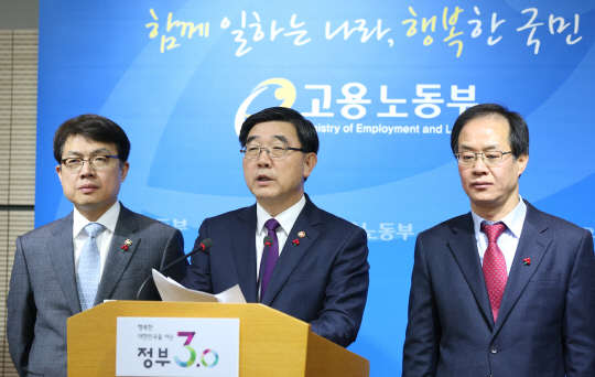 이기권 고용노동부장관이 22일 정부세종청사 공용브리핑룸에서 긴급 기자회견을 열고 '일반해고' 및 '취업규칙 변경요건 완화' 등 양대 지침을 발표하고 있다.